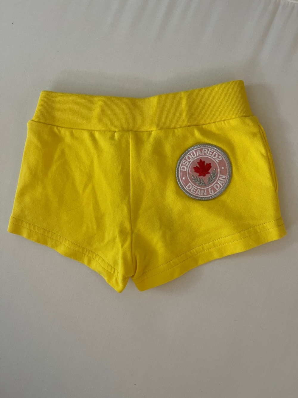 DSQUARED2 Bright Yellow Kids Bike Shorts with Logo Patch